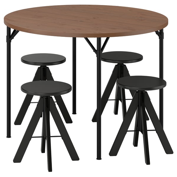 GRÖTÅN / RUDSTORP Table and 4 stools, pine brown stained/black, 105 cm