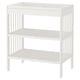 A white ikea GULLIVER changing table with two shelves, made of fibreboard and solid wood, designed for baby changing.