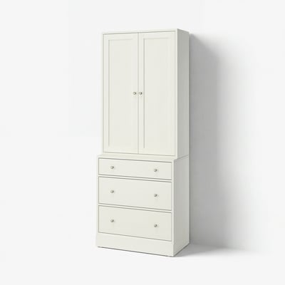HAVSTA, tall cream cabinet, wooden, rectangular, simple design.