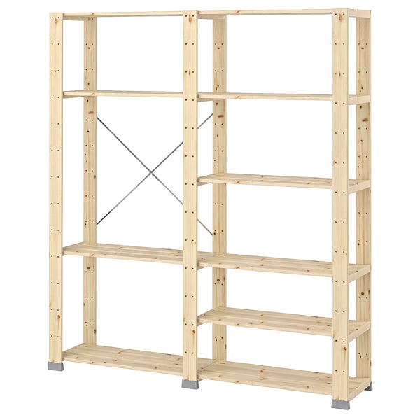 HEJNE light wood storage unit. Square, modular design with multiple shelves.