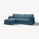 A blue HYLTARP sectional sofa with a chaise, covered in chenille fabric, featuring clean lines and a cosy design.