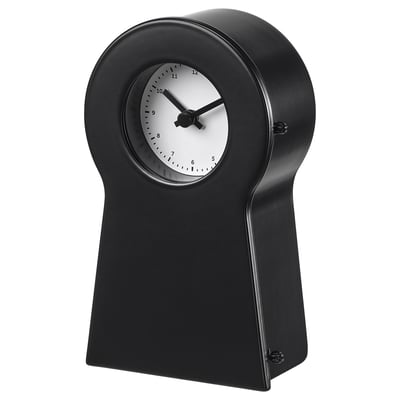 IKEA PS 1995 black clock, modern design with round face, steel body, glass front.