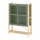 IVAR green metal cabinet with wooden frame, four mesh doors, and bottom shelf.