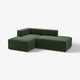 Dark green, modern sectional sofa, clean lines, plush cover, deep seats, 3 pieces.