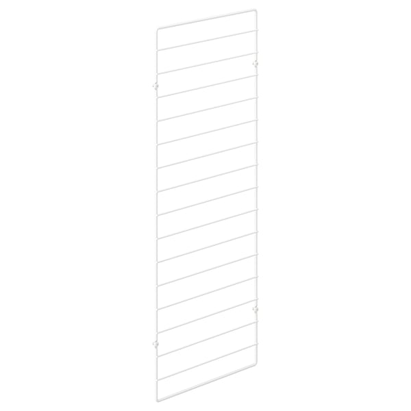 A JOSTEIN storage grid made of powder-coated steel. It is white, rectangular, and horizontal lines for hanging accessories.