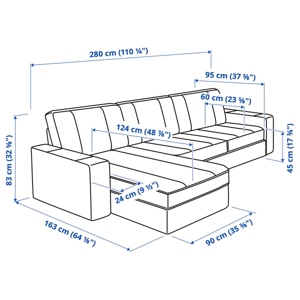 Illustration with measurements for the product: KIVIK.
