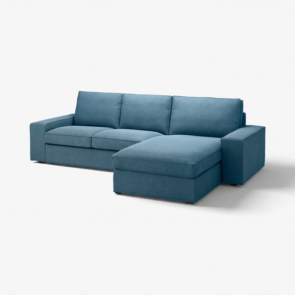 Blue KIVIK sofa, modern design, l-shape, soft fabric, comfortable seating.