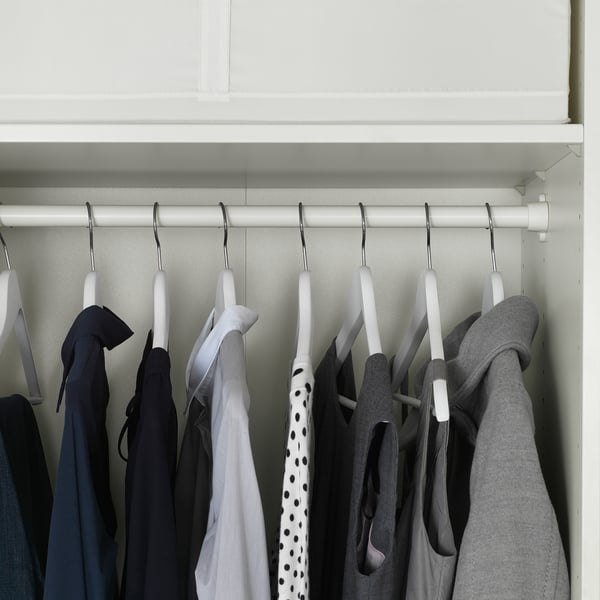Closet rod hangers with clothes; holds up to 20 shirts, keeps clothes wrinkle-free.