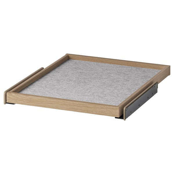 KOMPLEMENT pull-out tray, light wood, grey mat, square shape, simple design.