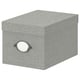 KVARNVIK fabric storage box, grey. Rectangular with metal handle, stylish for small items.