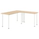 LAGKAPTEN: light wood l-shaped desk with four white metal legs.