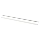 Two long, white LARKOLLEN aluminium handles with acrylic coating, laid side by side.