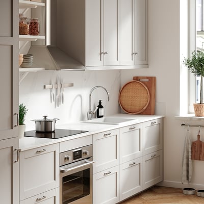 LOCKEBO Custom made worktop, white/grey-beige marble effect/glass composite, 1 m²x2.0 cm