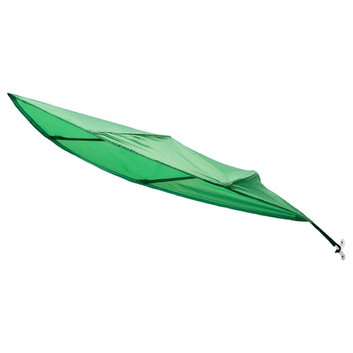 Green LÖVA baby tent canopy, wall-mounted, made from recycled polyester.