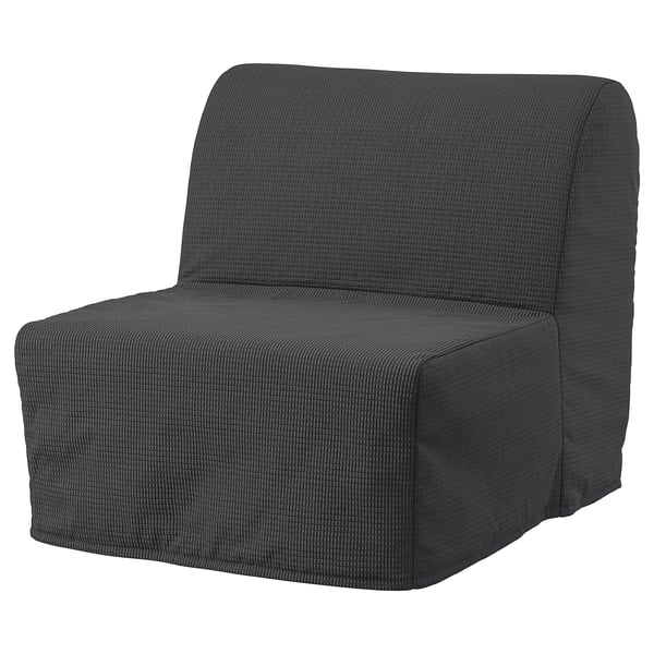 Dark gray LYCKSELE LÖVÅS convertible chair-bed with sleek, modern design.