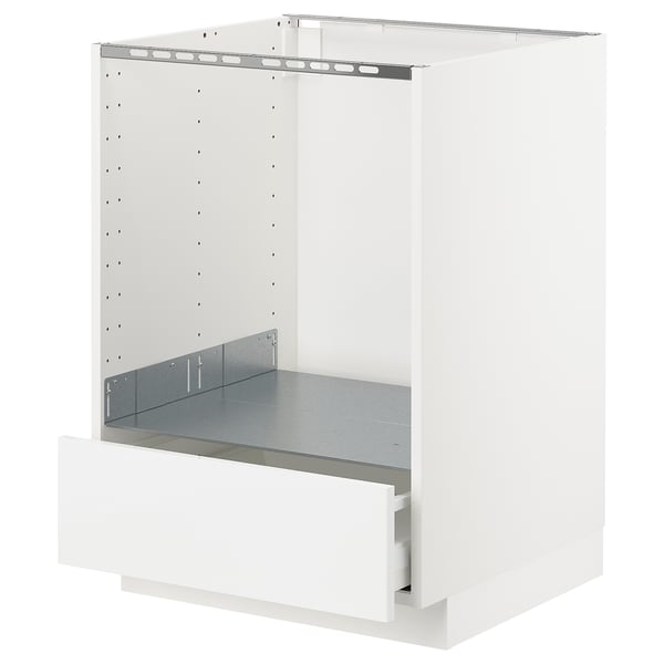 White METOD kitchen cabinet frame, modern design, sleek surfaces, ready for assembly.