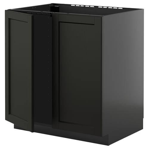 A black METOD kitchen cabinet with a traditional design, featuring a sturdy frame and bevelled edges.