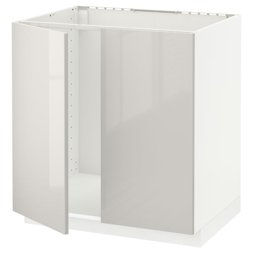 White METOD cabinet, glossy finish, rectangular shape, sturdy particleboard frame.