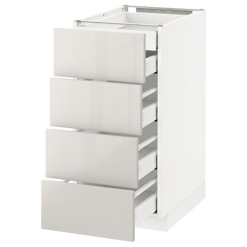 METOD kitchen cabinet, white, glossy finish, four drawers, rectangular.