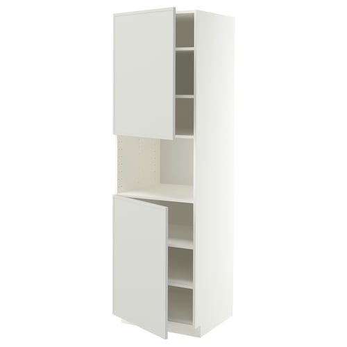 METOD High cab f micro w 2 doors/shelves, white/Aspudden light grey, 60x60x200 cm