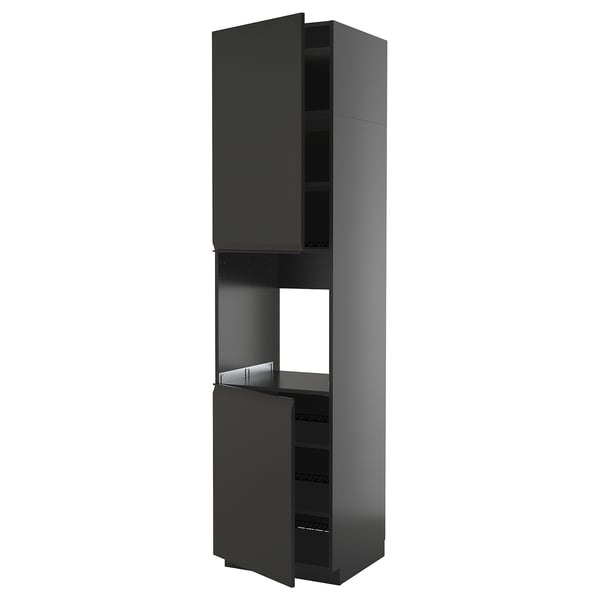 METOD black kitchen cabinet with shelves, sleek, modern design, tall and slim.