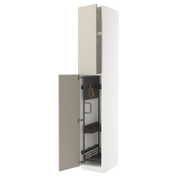 METOD beige cabinet, fiberboard & acrylic paint, tall storage, left-side hinge.