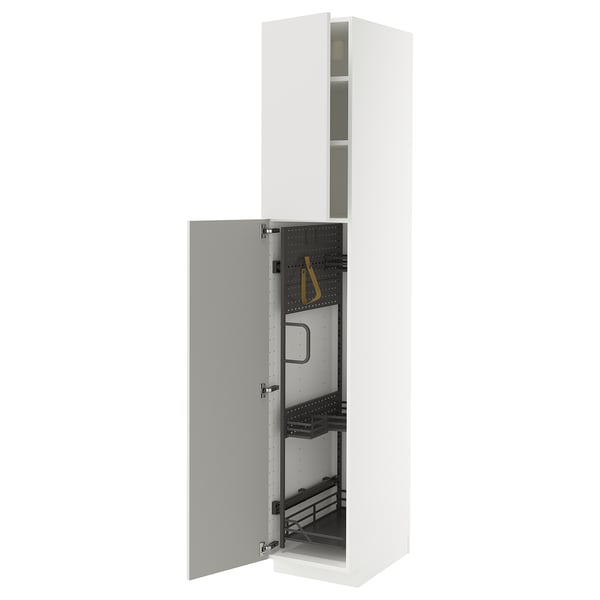 METOD kitchen cabinet: white, square, glossy, grey interior, pull-out shelves.