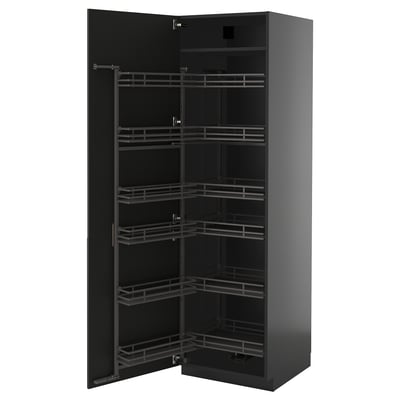 METOD black kitchen cabinet with pull-out shelves.
