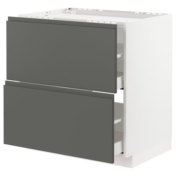 Modern grey METOD kitchen cabinet with two drawers and sleek handles.