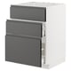 Modern kitchen unit: METOD with 3 dark grey voxtorp drawers, white base, sleek design.