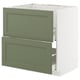 A grey-green METOD kitchen cabinet with two drawers, featuring a sleek design and sturdy construction.