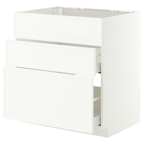 METOD / MAXIMERA Base cab f sink+3 fronts/2 drawers, white/Aspudden matt white, 80x60 cm