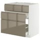 Modern kitchen unit: METOD with 3 smooth dark grey-brown glossy drawers, sleek handles, sturdy build.