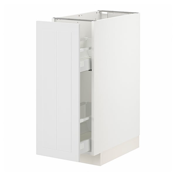 Ikea METOD white kitchen cabinet with shallow drawer and shelves.