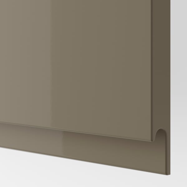 High gloss brown-grey cabinet with sleek handle, displaying quality materials and smooth finish.