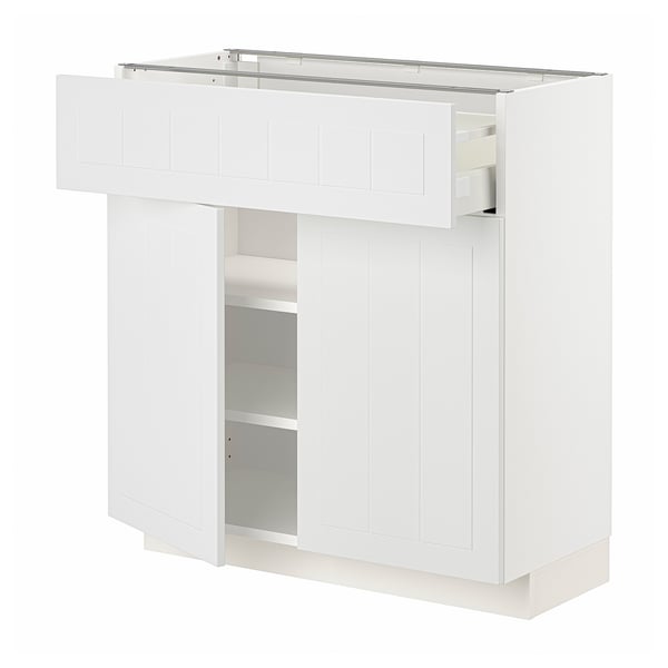 White METOD kitchen unit with drawer and shelves. Contemporary design, durable material.