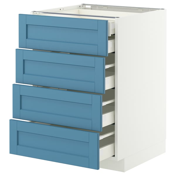 White and blue drawer unit, four drawers, smooth finish, modern design.