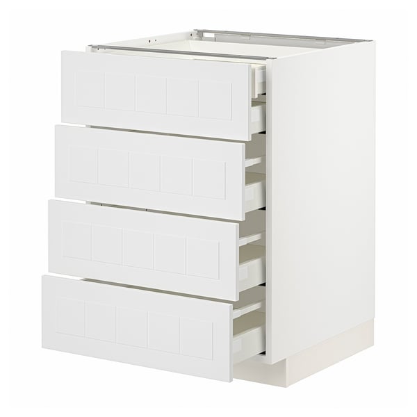 White METOD kitchen unit with four drawers, rectangular shape, modern design.