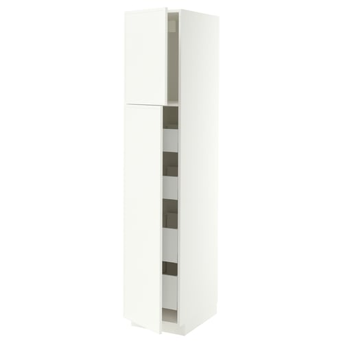 METOD / MAXIMERA Hi cab w 2 doors/4 drawers, white/Aspudden matt white, 40x60x200 cm