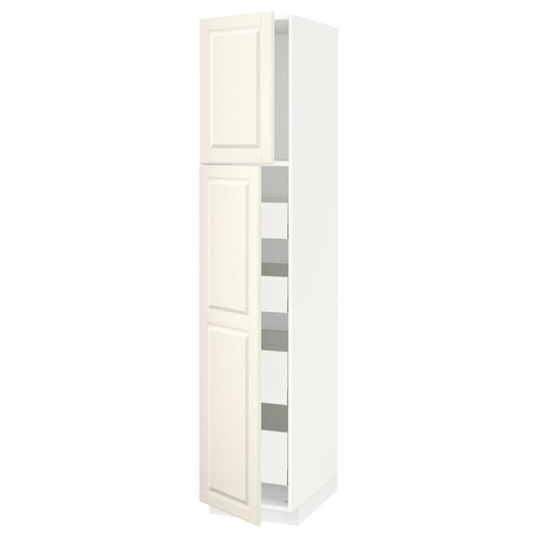 White METOD tall kitchen cabinet with 2 doors and 3 shelves.