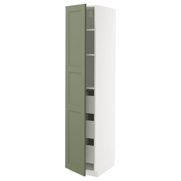Modern kitchen unit: METOD with green axstad doors, adjustable shelves, and smooth-close drawers.