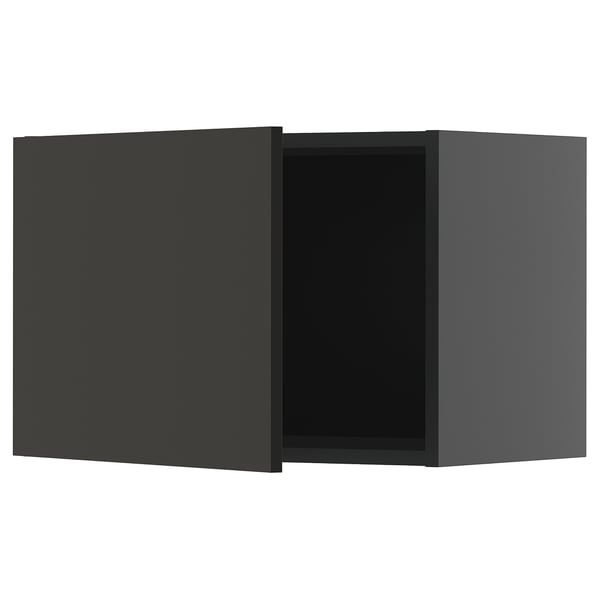 Black wall-mounted kitchen cabinet from ikea METOD system, square shaped with a sleek modern design and matt finish.