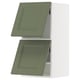 Two olive green kitchen wall cabinets with square doors and a modern design.