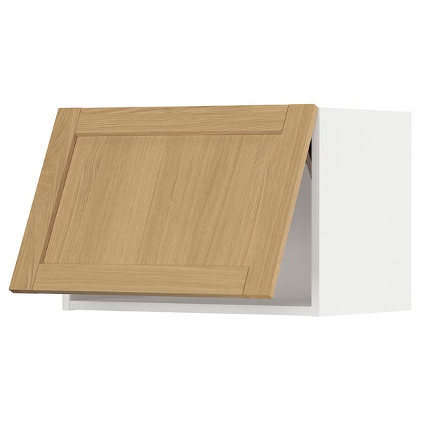 Light wood cabinet door, flat panel design with slightly beveled edges.