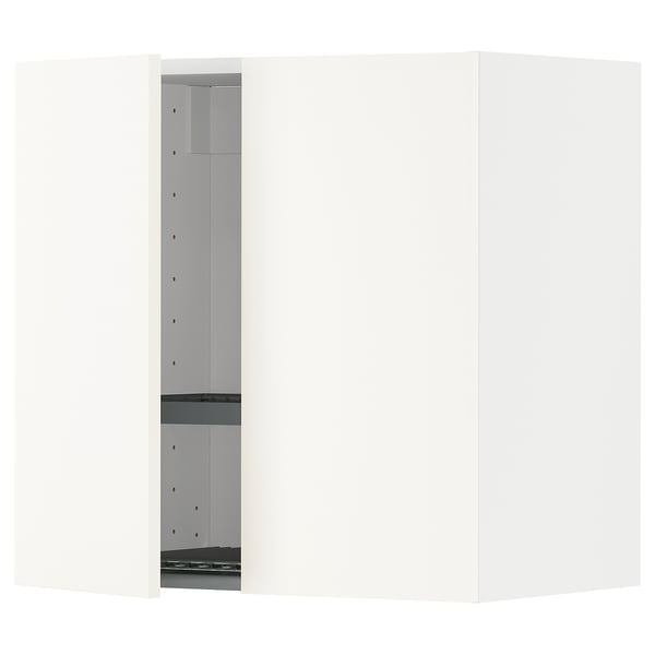 METOD white kitchen unit. Sleek, rectangular design with adjustable shelves, snap-on hinges, and durable material.
