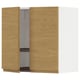 Wooden kitchen cabinet with oak finish and minimalist handles.