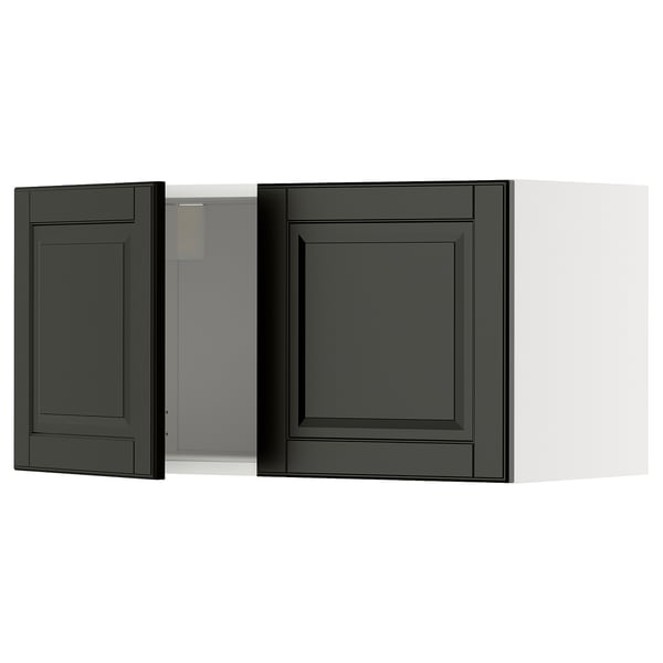 Black kitchen cabinet doors with bevelled edges and modern design.