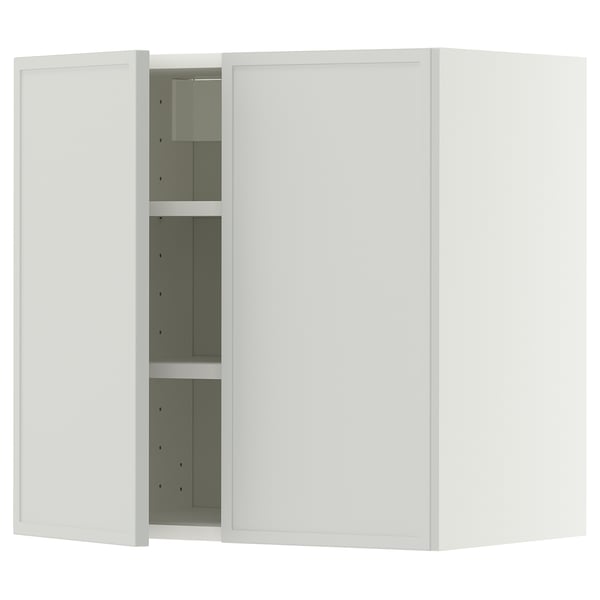 METOD Wall cabinet with shelves/2 doors, white/Aspudden light grey, 60x60 cm
