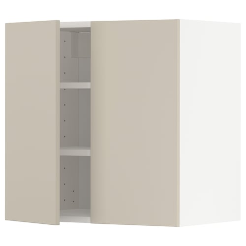 Beige METOD kitchen cabinet with 2 adjustable shelves, modern smooth design.