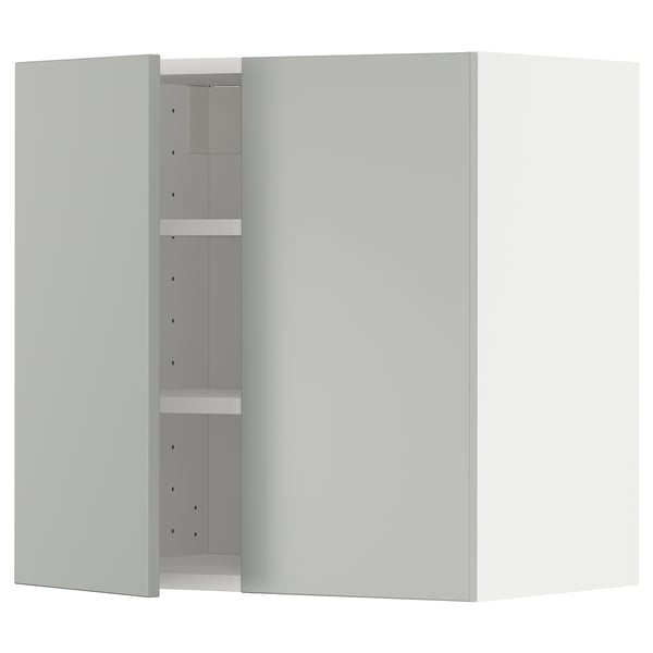 A light grey METOD kitchen cabinet with two shelves and a modern design.